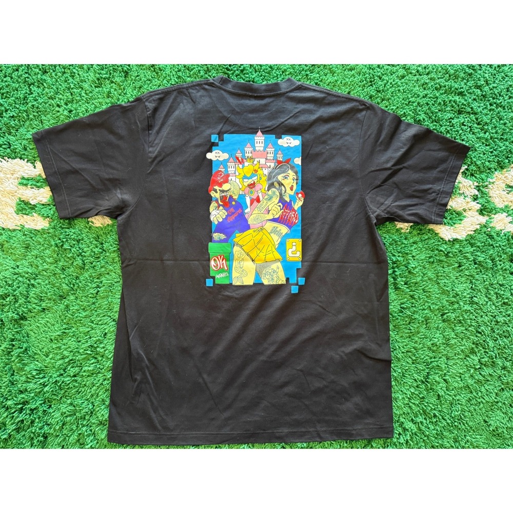 OK‎ Apparel Graphic T-Shirt Mens 2XL Black New Tattooed Peach Mario Mushroom Tee - Picture 3 of 7